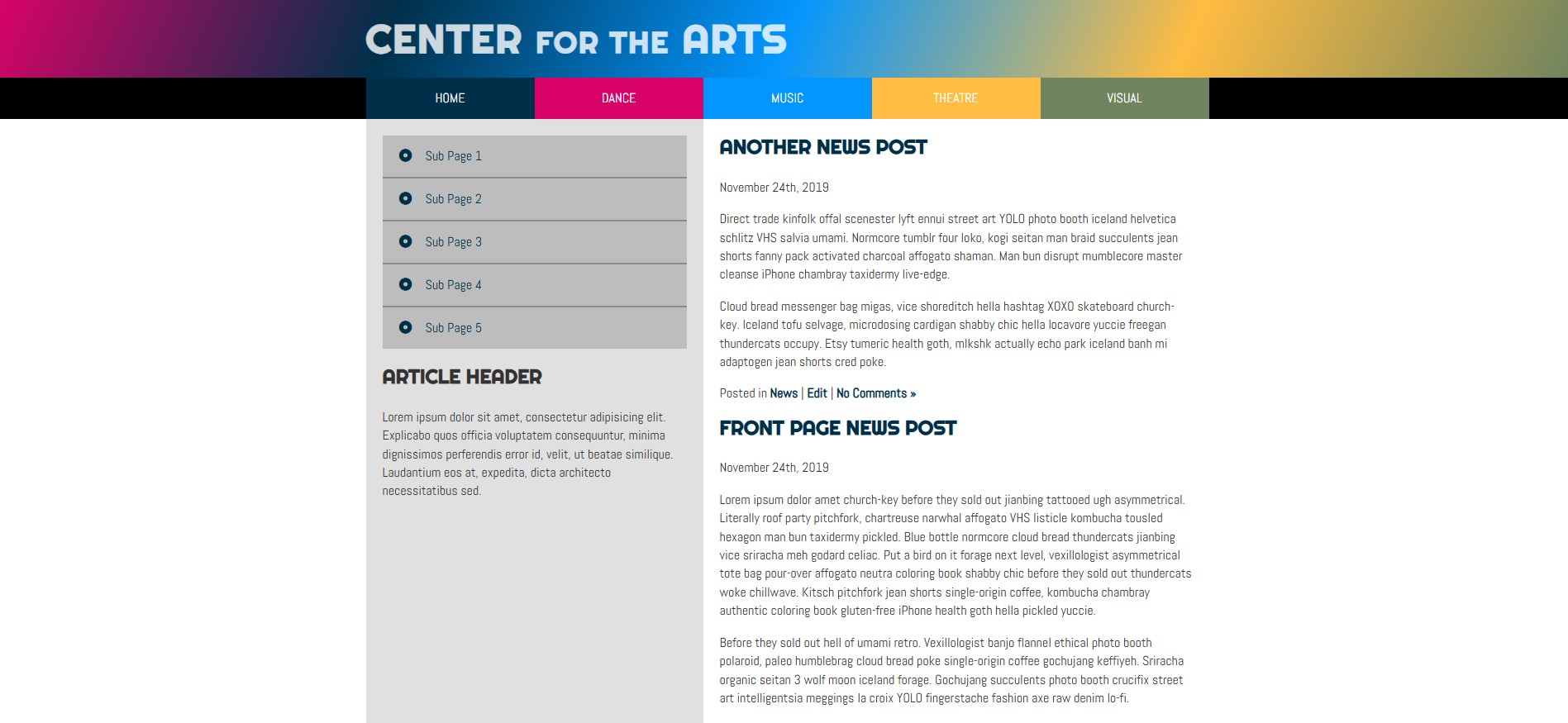 screenshot of website